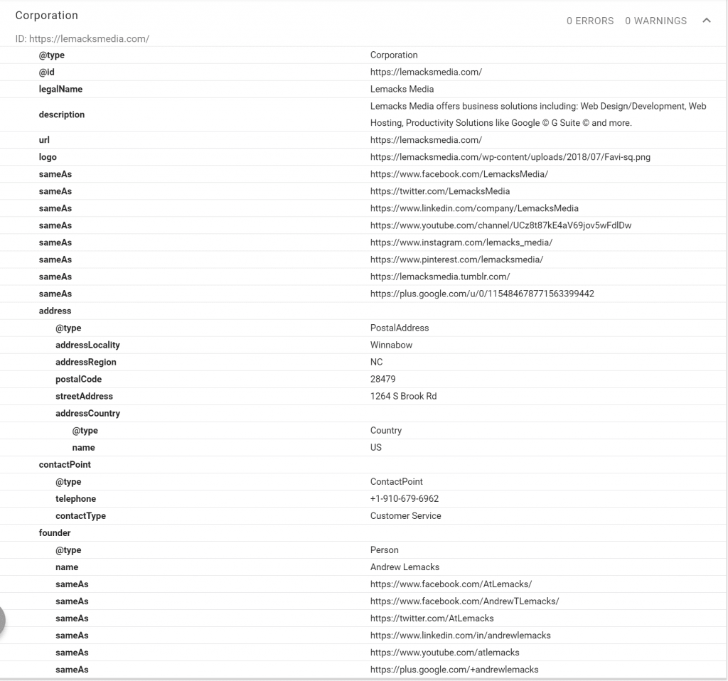 Lemacks Media Google Structured Data Testing