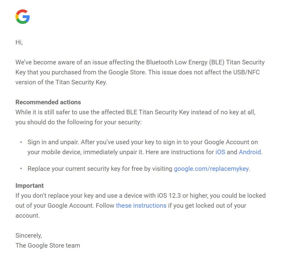 Titan Security Key email